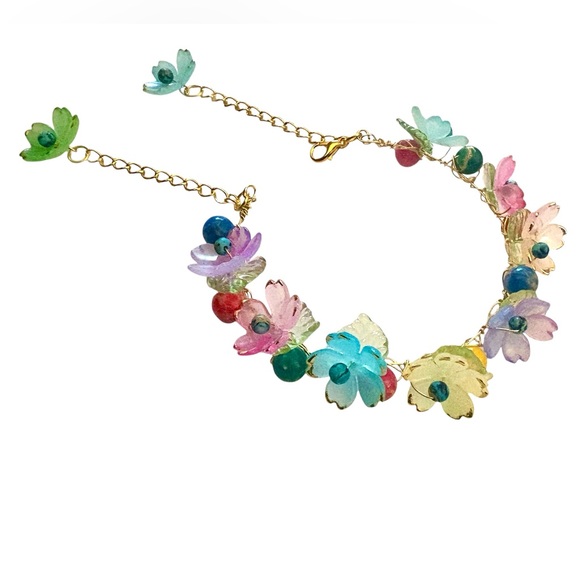 Peachy Keen Things Jewelry - Fairy Bracelet with Lucite Flowers, Leaves,Chrysocolla Beads and Sediment Jasper